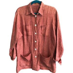 Van Laack 100% Linen Women's Light Cranberry Button Blouse Medium
